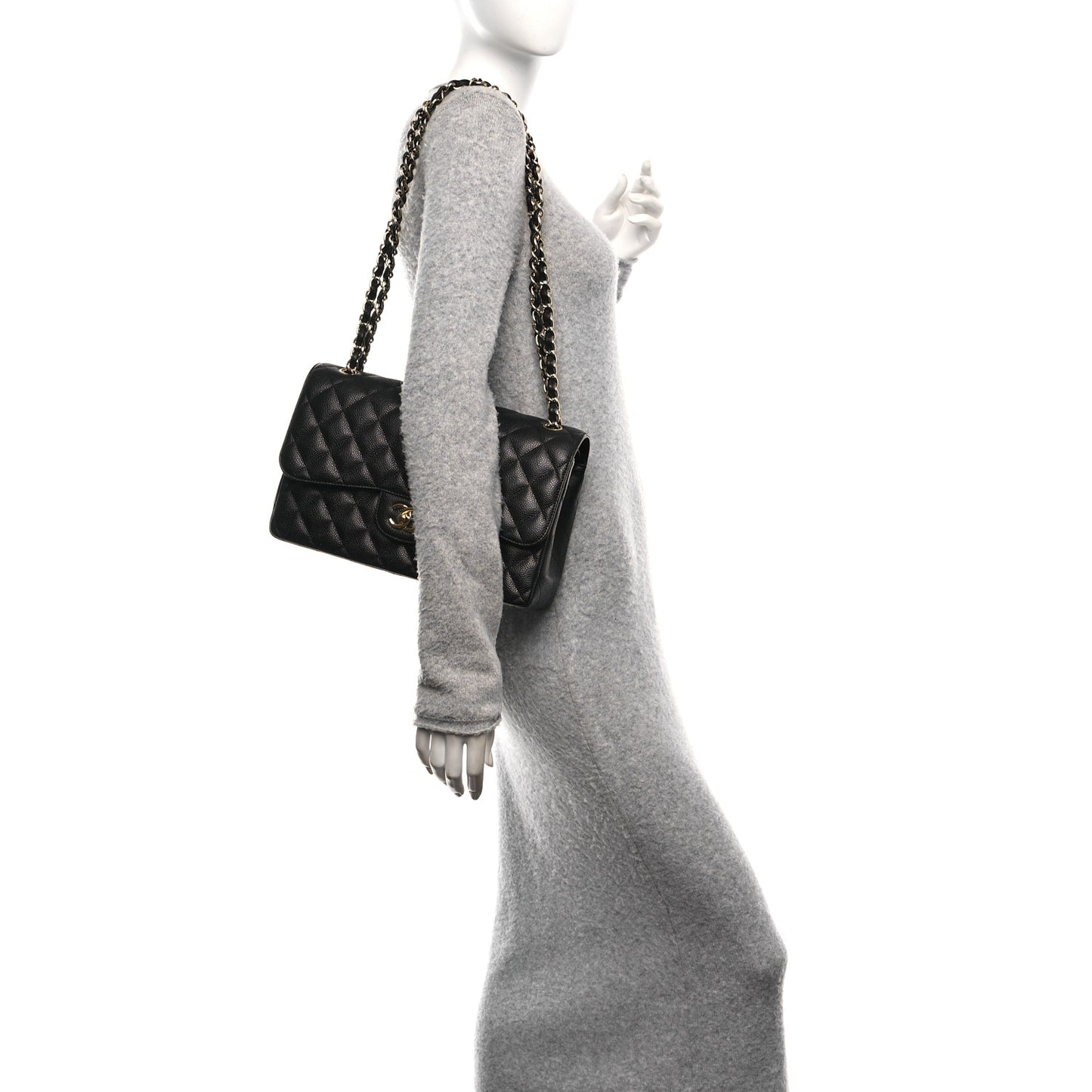 Caviar Quilted Jumbo Double Flap Black