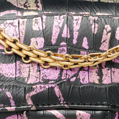 Chanel Calfskin Crocodile Embossed Graffiti 2.55 Mini Cocodile Reissue Flap Black Pink 9 of 11