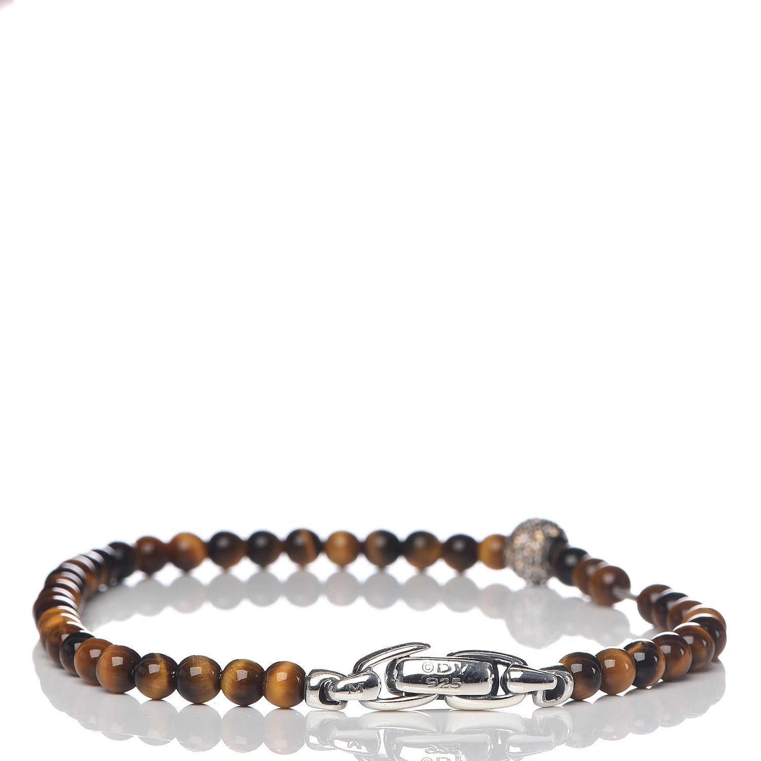David Yurman Sterling Silver Tigers Eye Diamond Spiritual Bead Bracelet 3 of 5