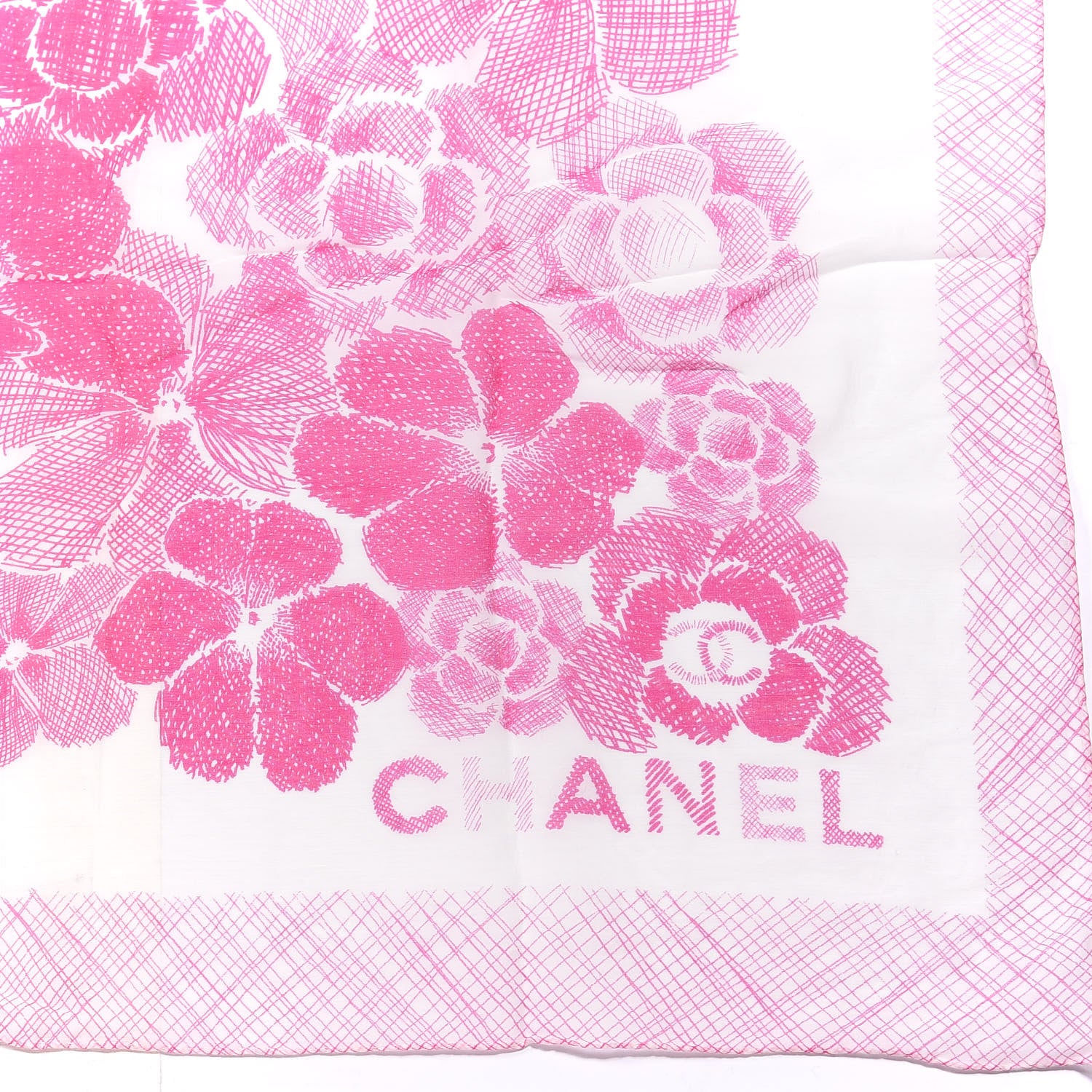 Chanel Cotton Silk CC Camellia Stole Pink White 2 of 4