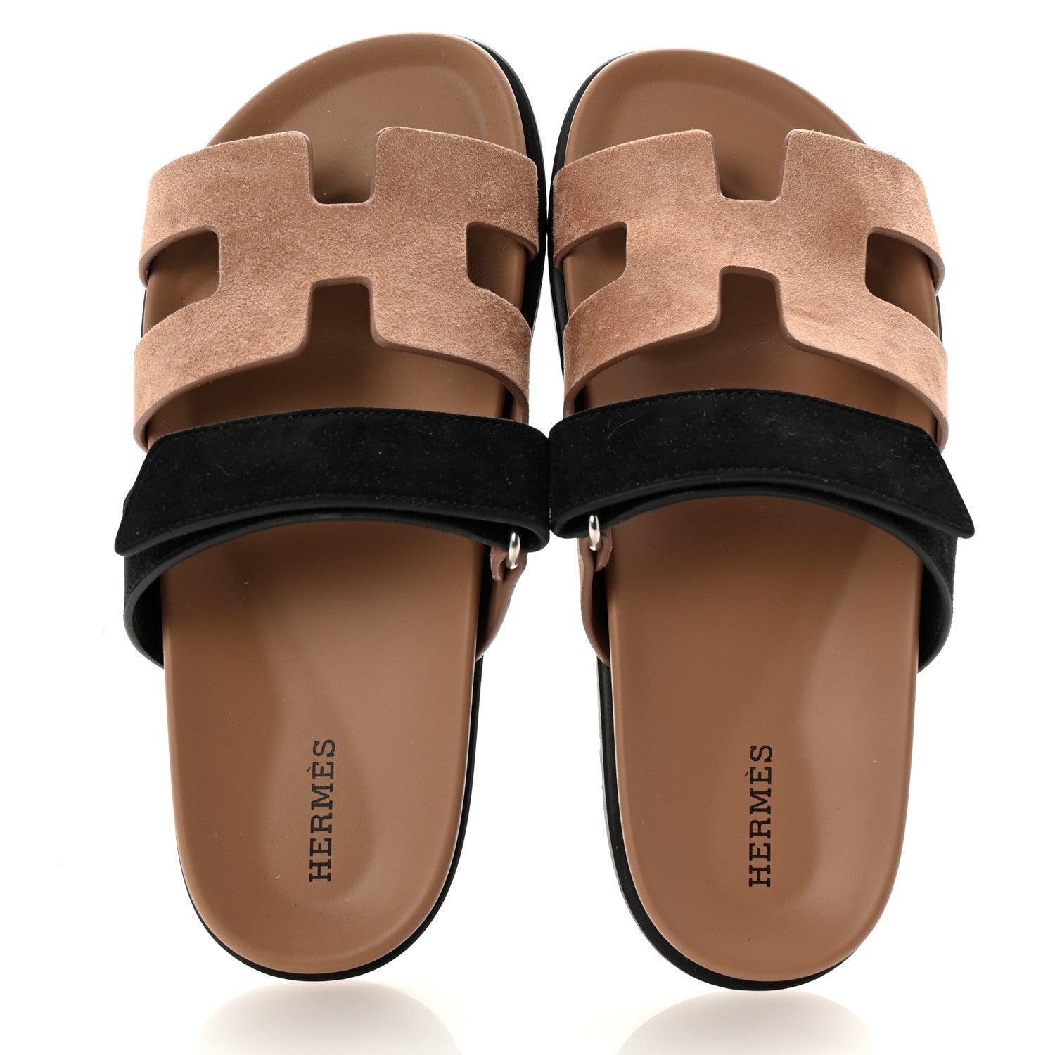 Hermes Suede Goatskin Womens Chypre Sandals 37 Rose Perle Black 2 of 10