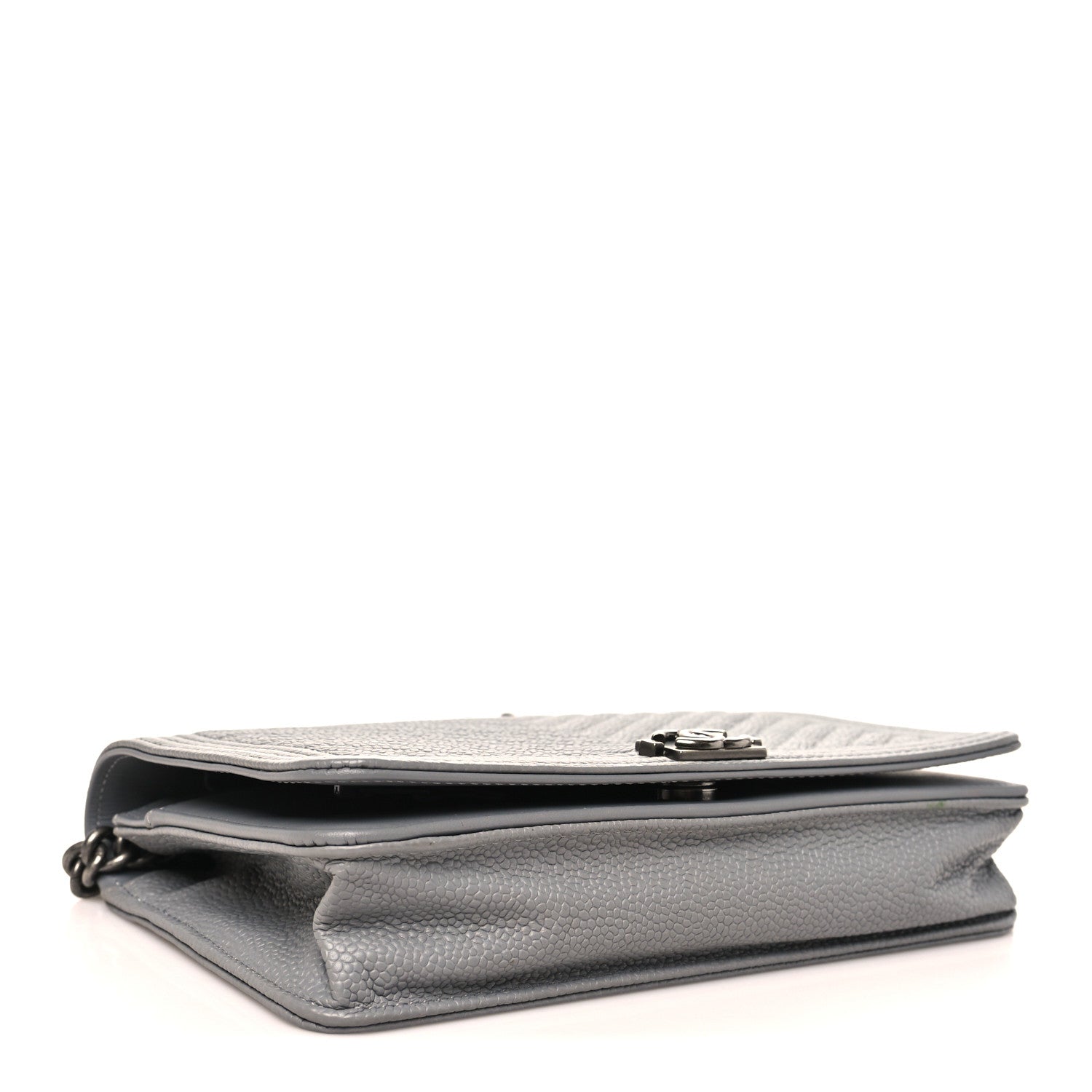 Chanel Caviar Chevron Quilted Boy Wallet On Chain WOC Grey 4 of 12