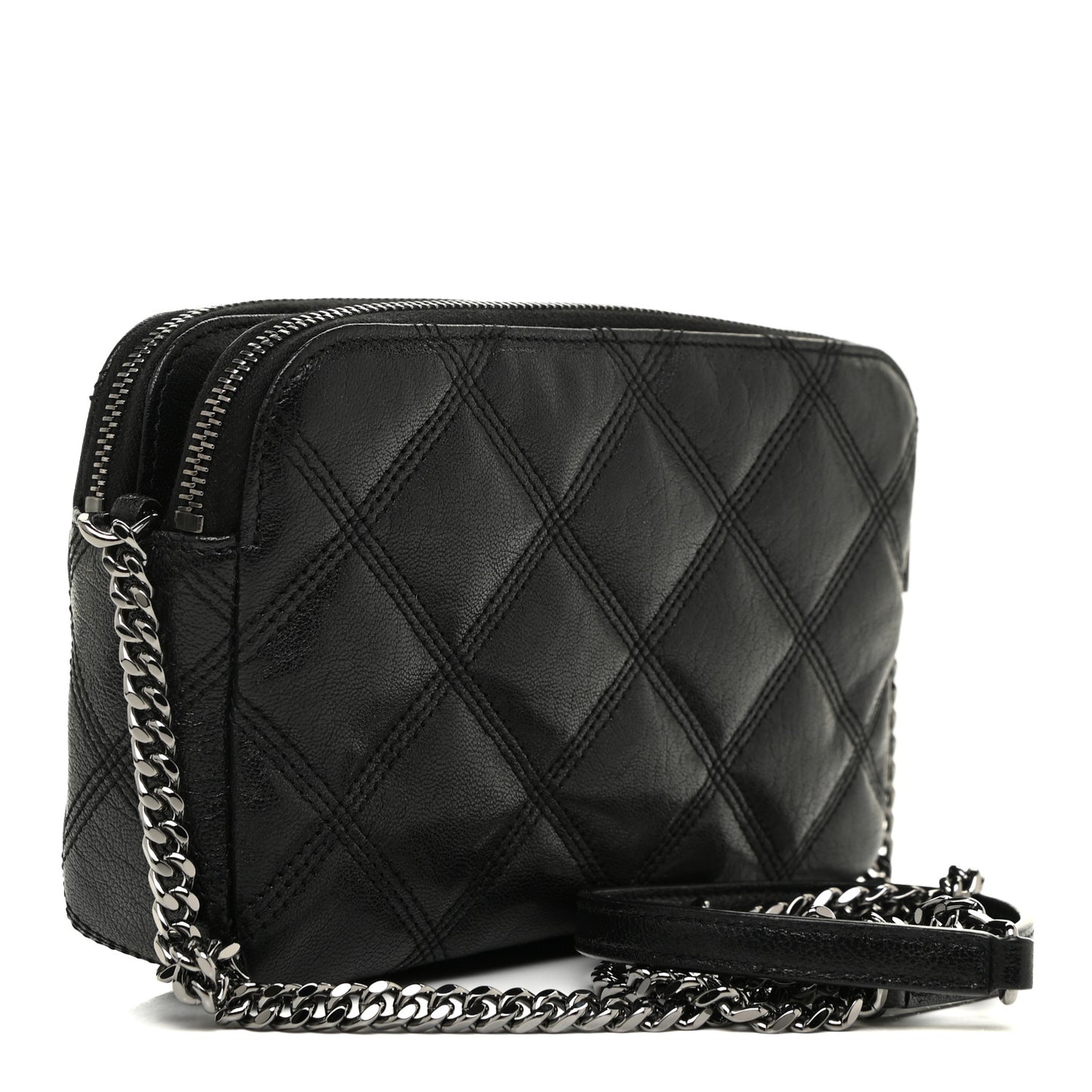 Grained Lambskin Quilted Mini Becky Double Zip Bag Black