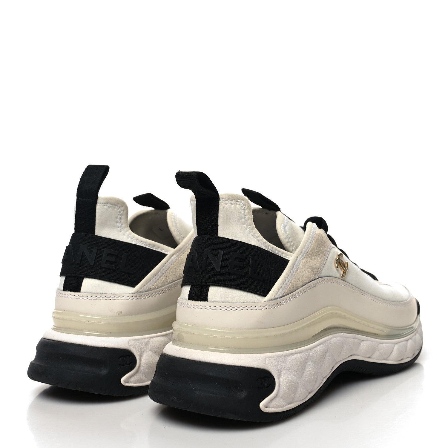 Chanel Velvet Calfskin Mixed Fibers CC Sneakers 39.5 Ivory Black 4 of 8