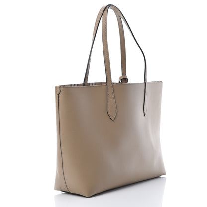 Burberry Grainy Calfskin Haymarket Check Medium Reversible Tote Camel 4 of 16