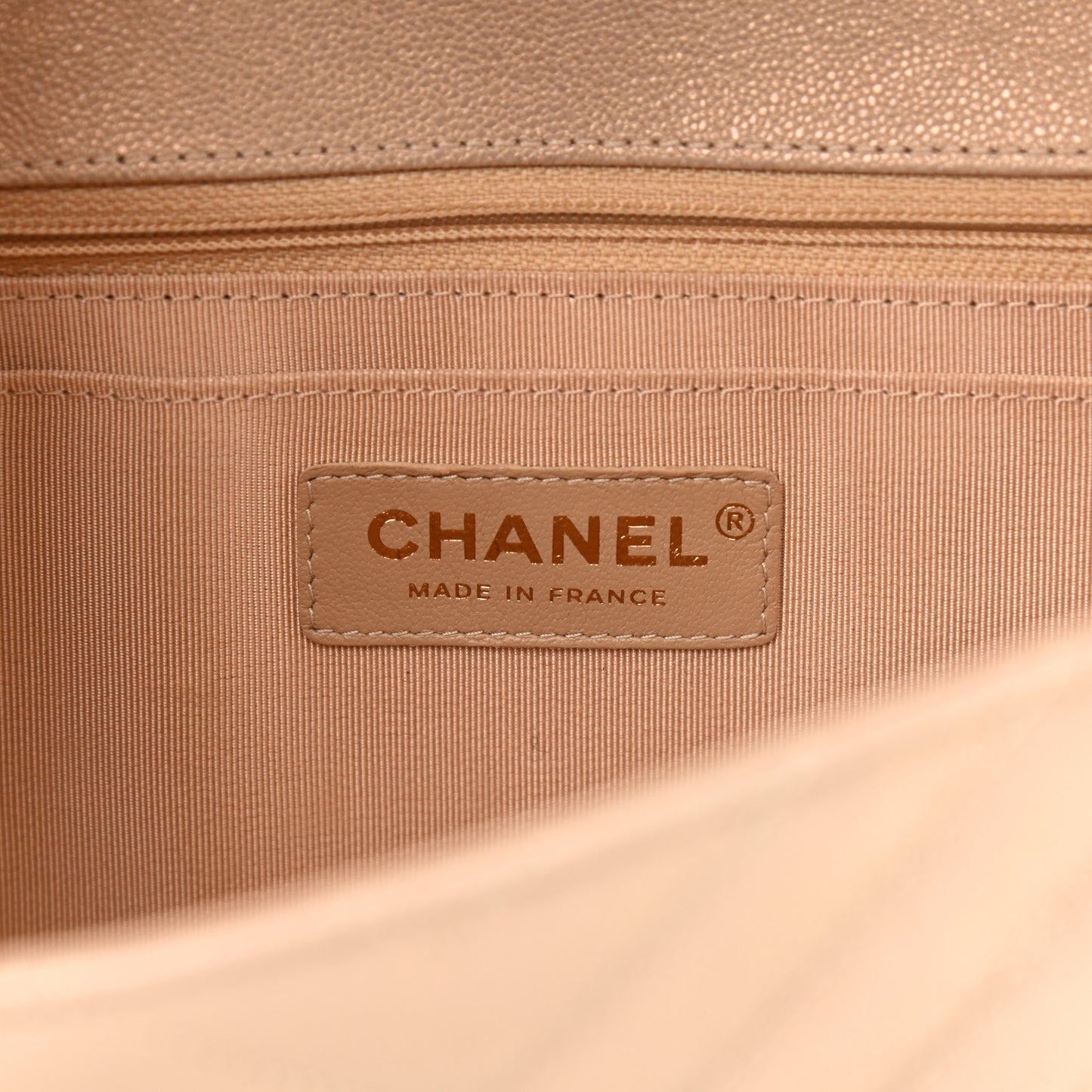 Metallic Caviar Chevron Quilted Medium Statement Flap Beige