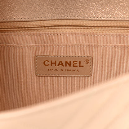 Chanel Metallic Caviar Chevron Quilted Medium Statement Flap Beige 6 of 9