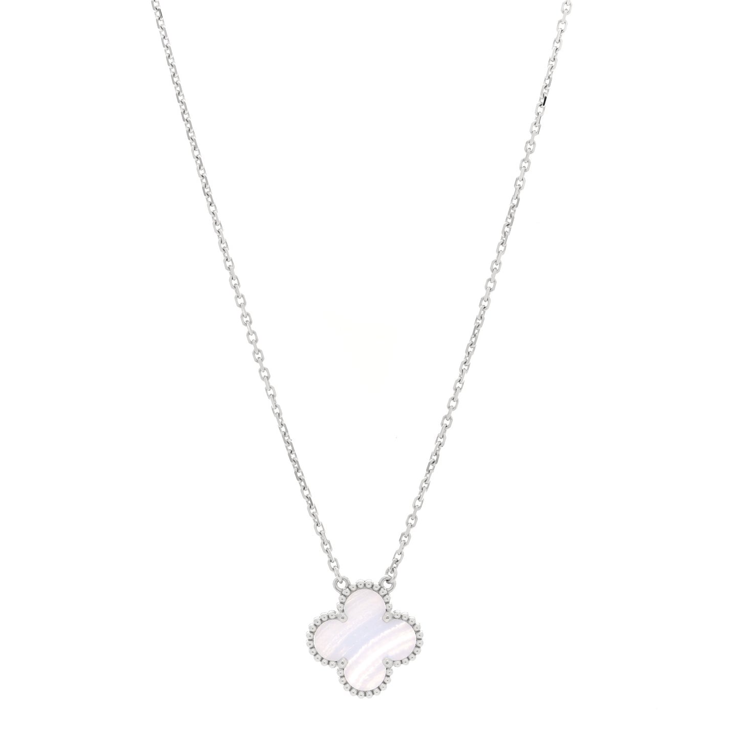 18k White Gold Chalcedony Vintage Alhambra Pendant Necklace