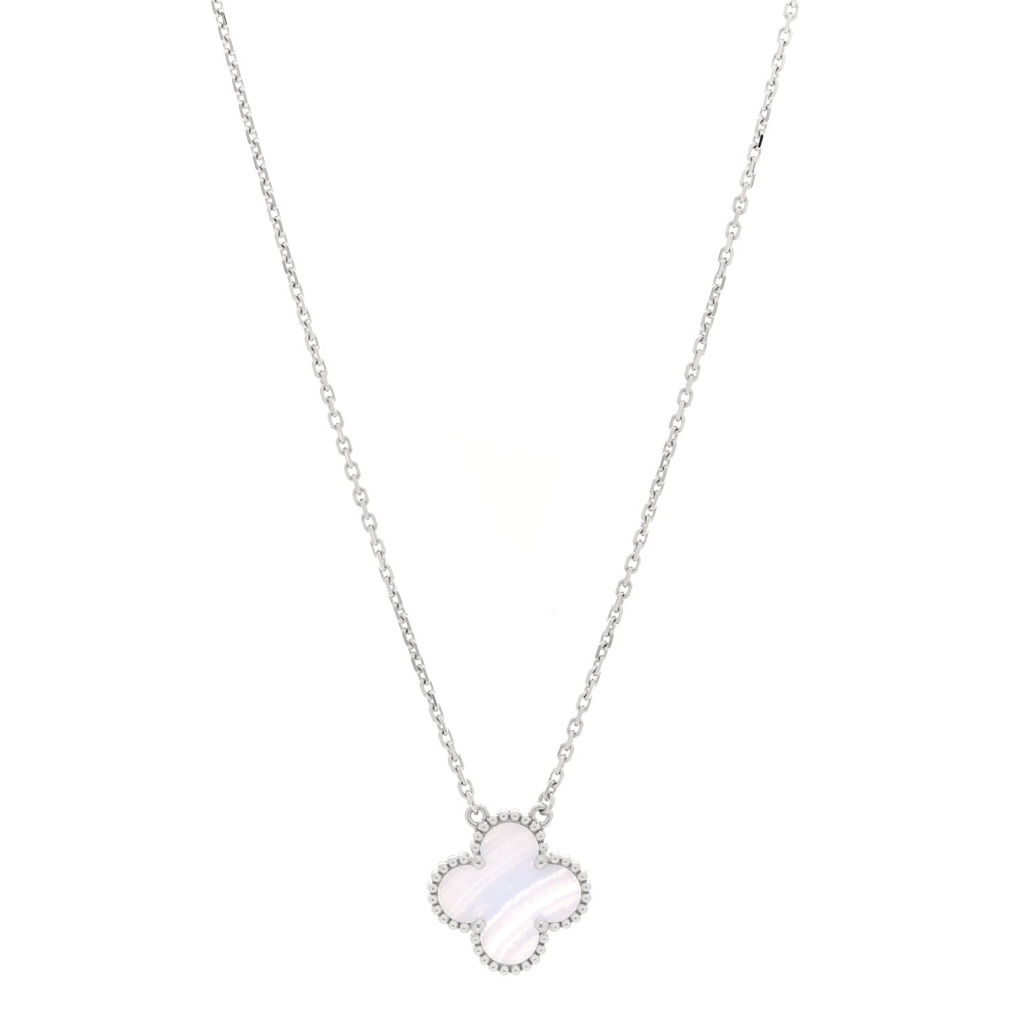 Van Cleef & Arpels 18k White Gold Chalcedony Vintage Alhambra Pendant Necklace 1 of 5