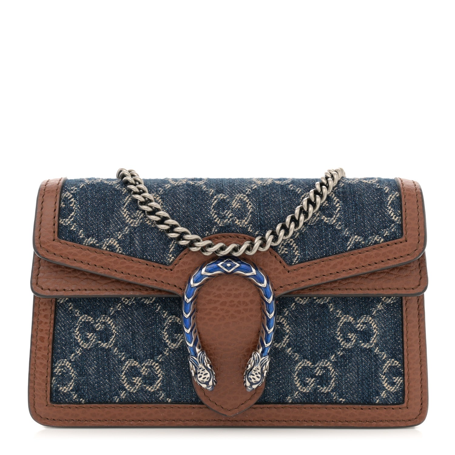 Gucci New Denim GG Monogram Dollar Calfskin Enamel Super Mini Dionysus Shoulder Bag Blue Tea Cuir Epilog Electric Blue 1 of 11