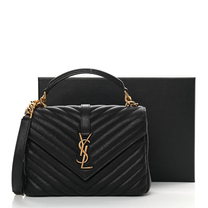 Saint Laurent Sheepskin Matelasse Chevron Monogram Medium College Bag Black 14 of 14