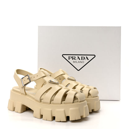 Prada Foam Rubber Metal Triangle Logo Monolith 55mm Cage Sandals 39 Quarzo 8 of 8