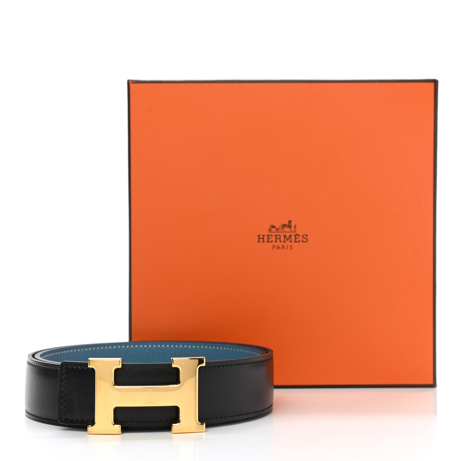 Hermes Box Togo 32mm H Belt 85 Black Blue Jean 7 of 7