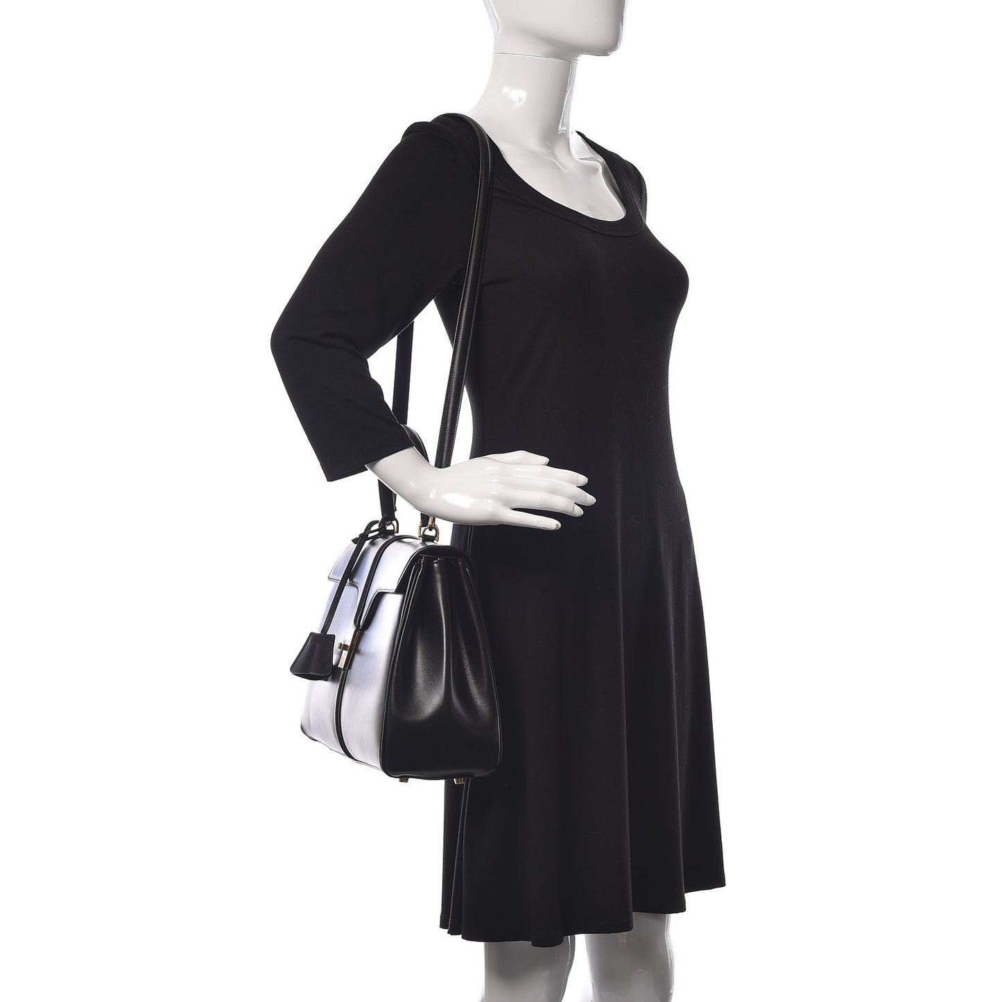 Satinated Calfskin Medium 16 Top Handle Bag Black