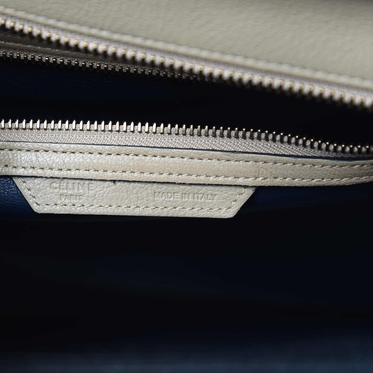 Celine Drummed Calfskin Mini Bi-Color Luggage Navy Dune 6 of 17
