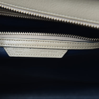 Celine Drummed Calfskin Mini Bi-Color Luggage Navy Dune 6 of 17