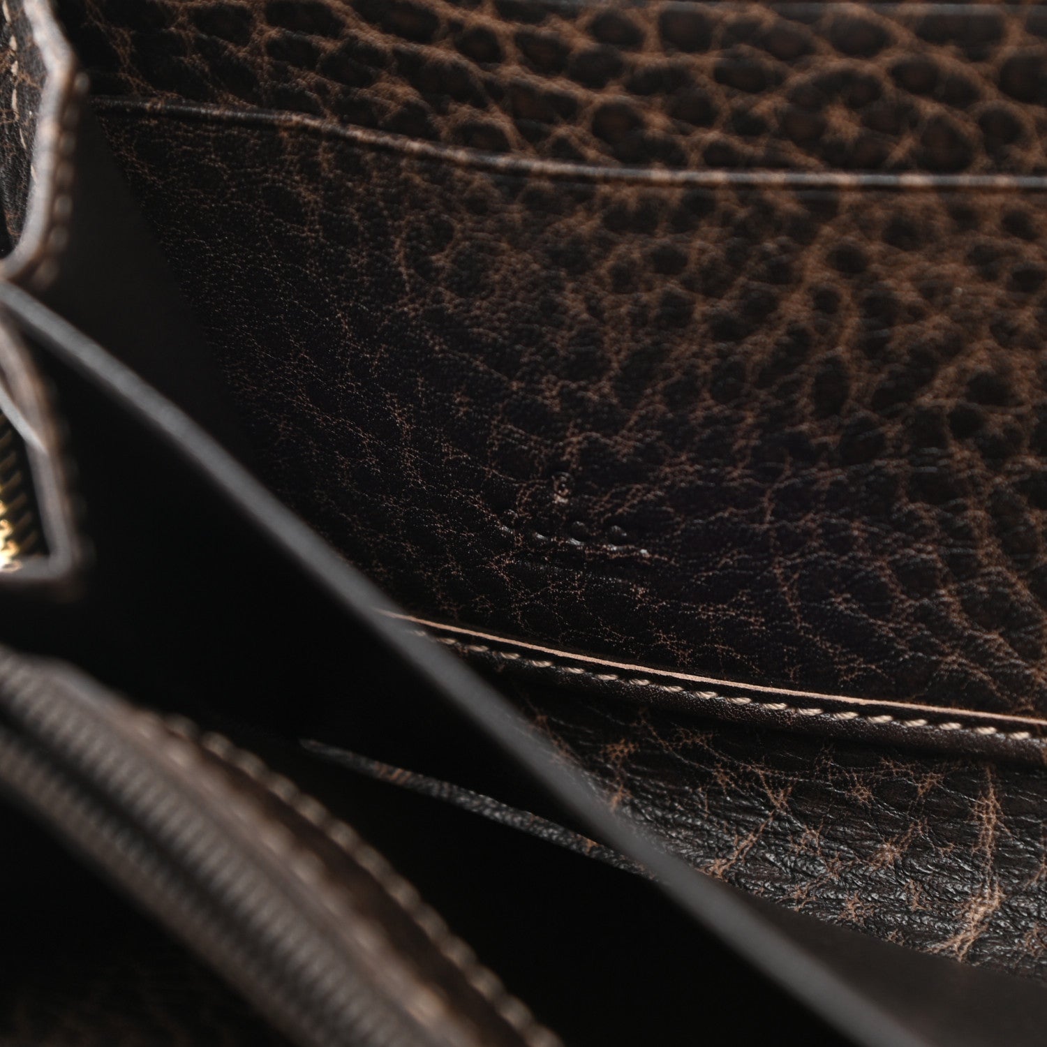 Gucci Monogram Calfskin Bamboo Tassel Zip Around Wallet Beige Ebony Chocolate 6 of 6