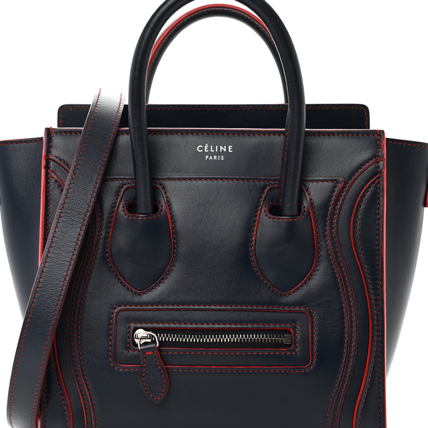 Celine Satin Calfskin Nano Debossed Luggage Navy Blue 7 of 11