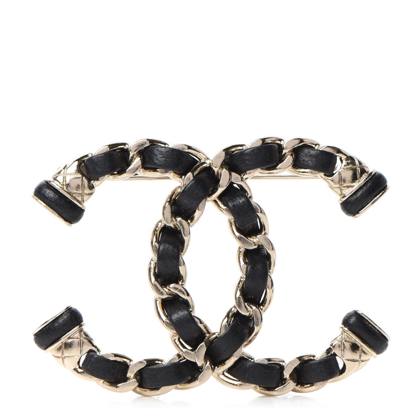 Lambskin Chain CC Brooch Black Gold