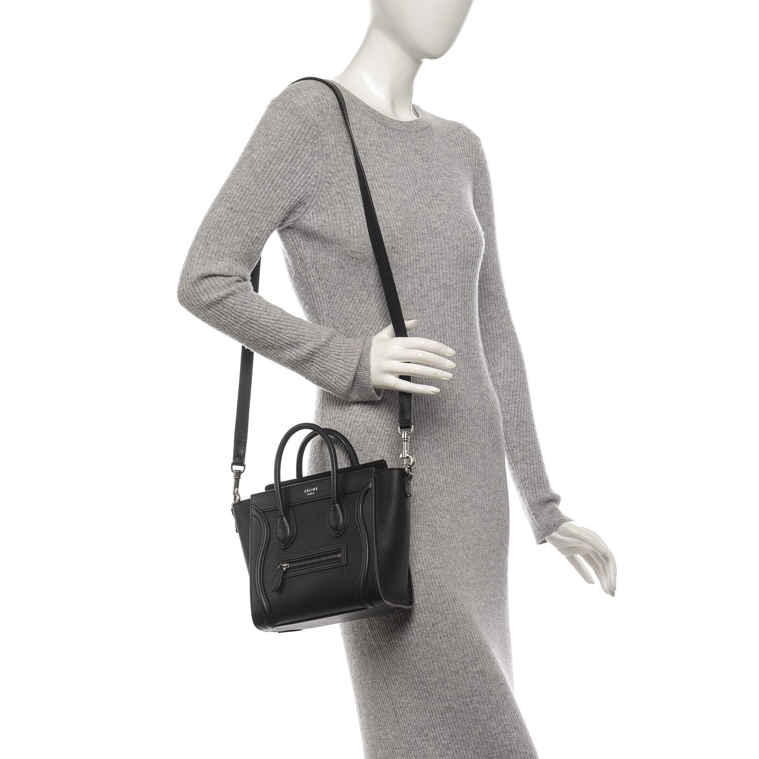 Celine Drummed Calfskin Nano Luggage Black 2 of 6
