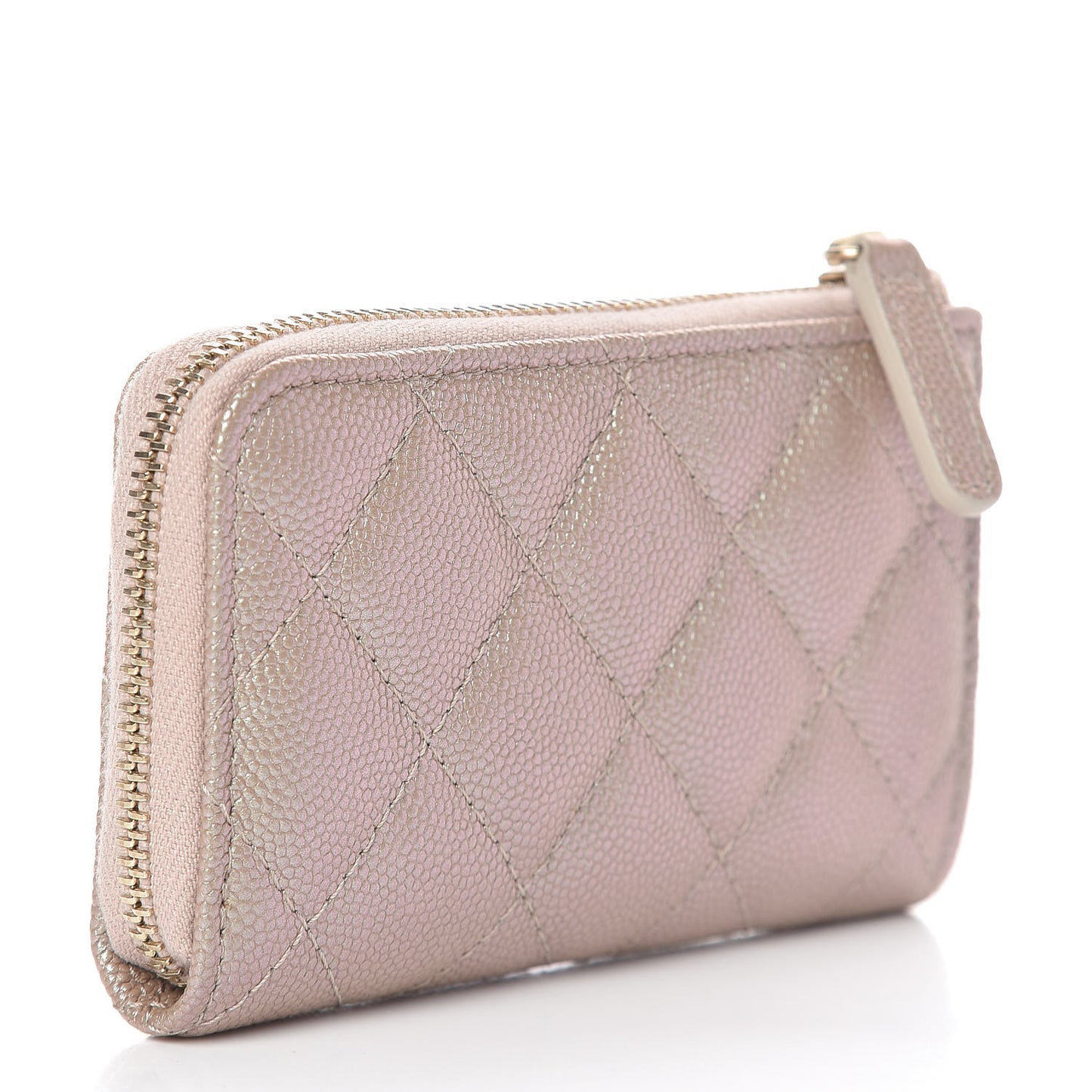 Iridescent Caviar Quilted Key Holder Case Light Gold