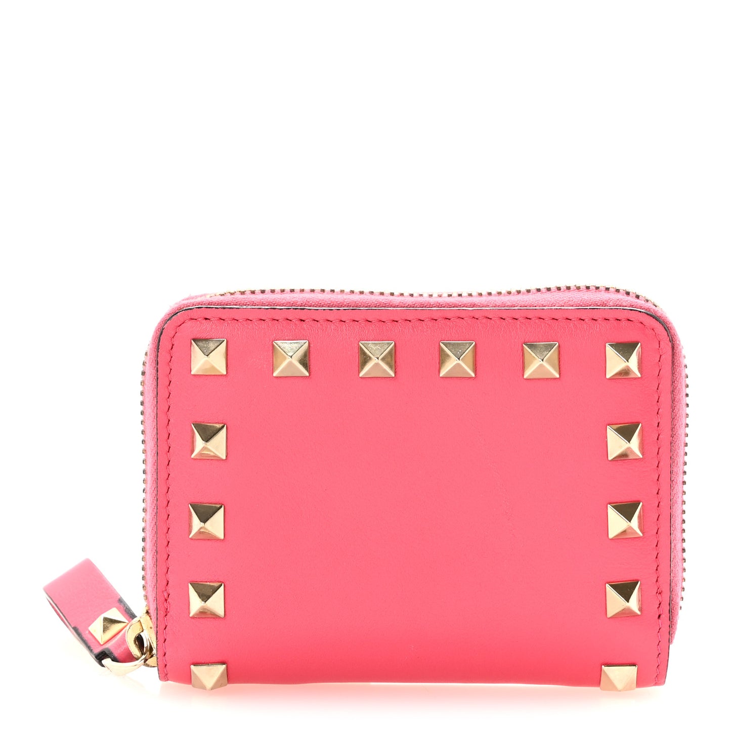 Calfskin Rockstud Zip Around Coin Case Card Holder Shadow Pink