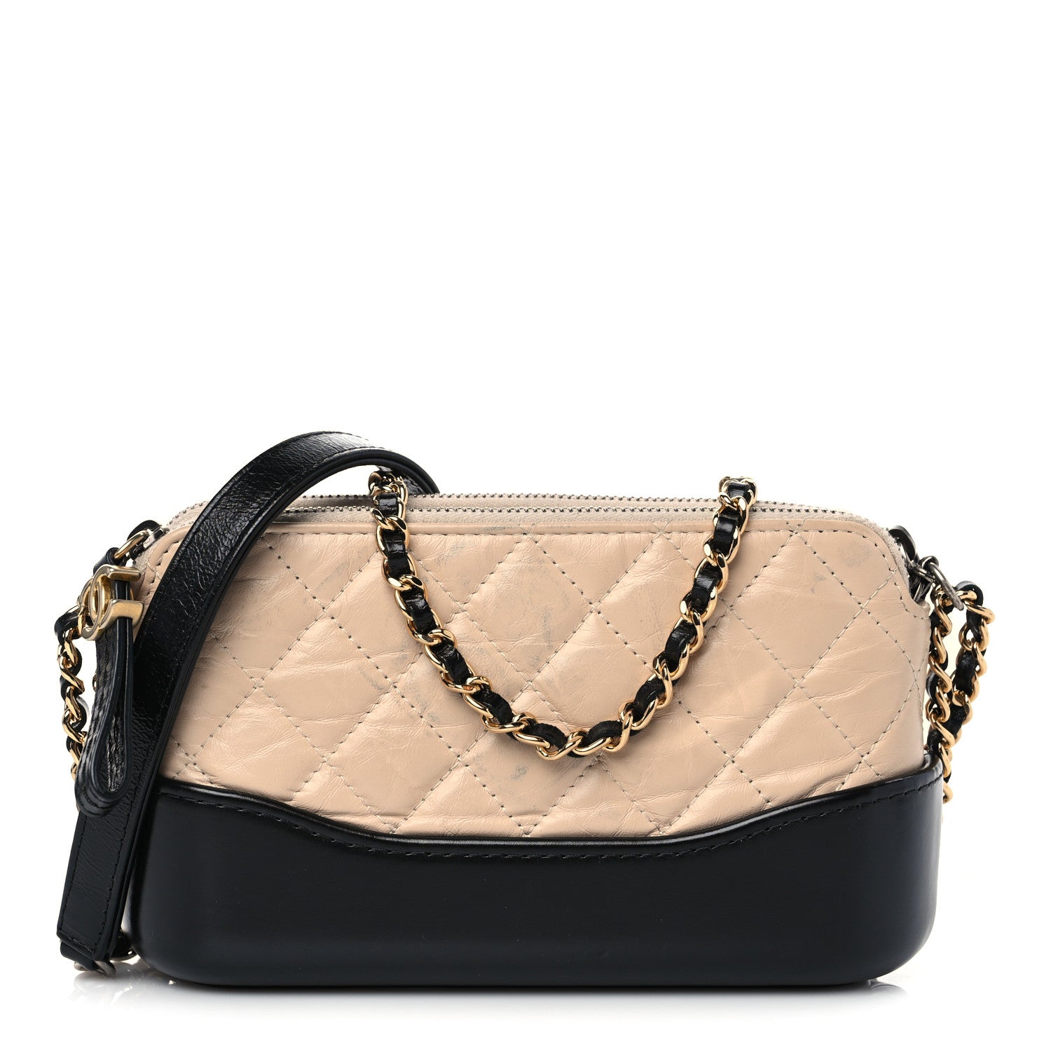 Chanel Aged Calfskin Quilted Small Gabrielle Clutch With Chain Beige Black 1 of 13