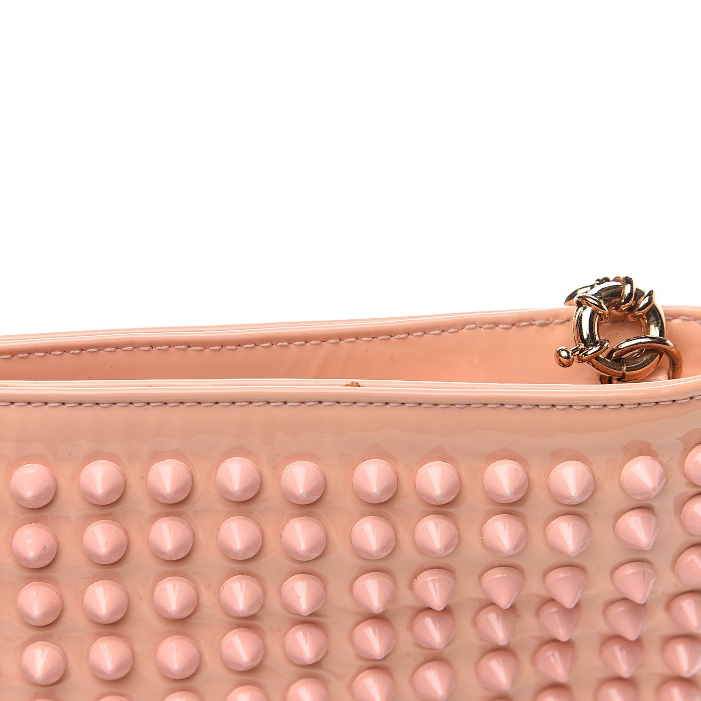 Patent Calfskin Studded Loubiposh Chain Clutch Light Pink