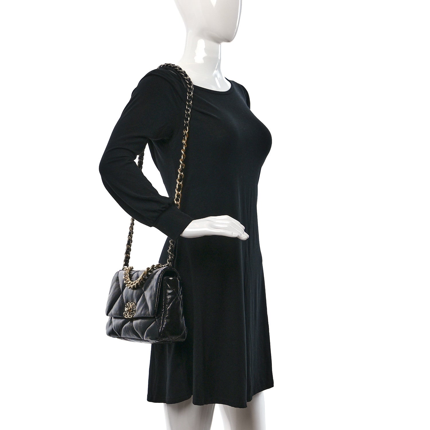 Chanel Shiny Crumpled Calfskin Quilted Medium Chanel 19 Flap Black 3 of 19