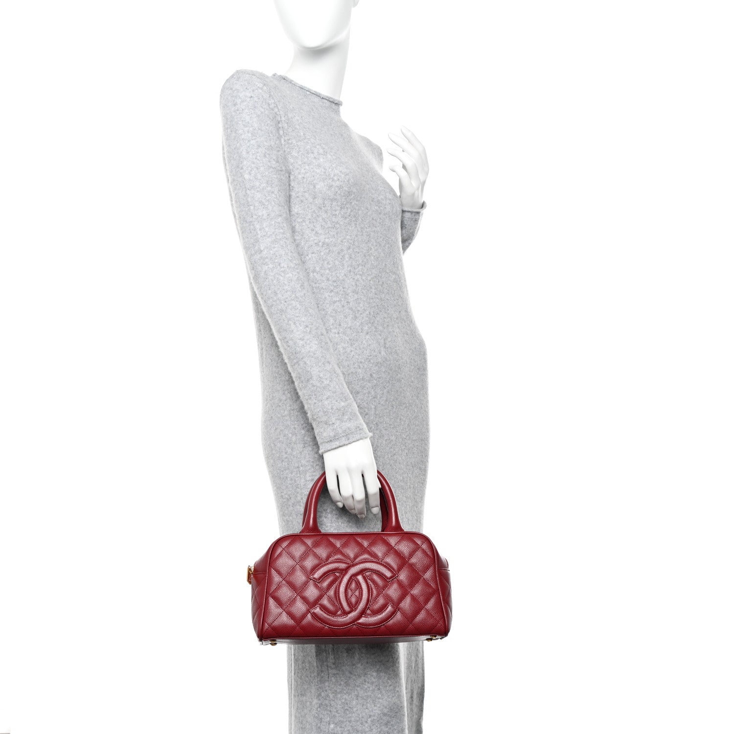 Chanel Caviar Quilted Small Bowler Dark Red 2 of 13
