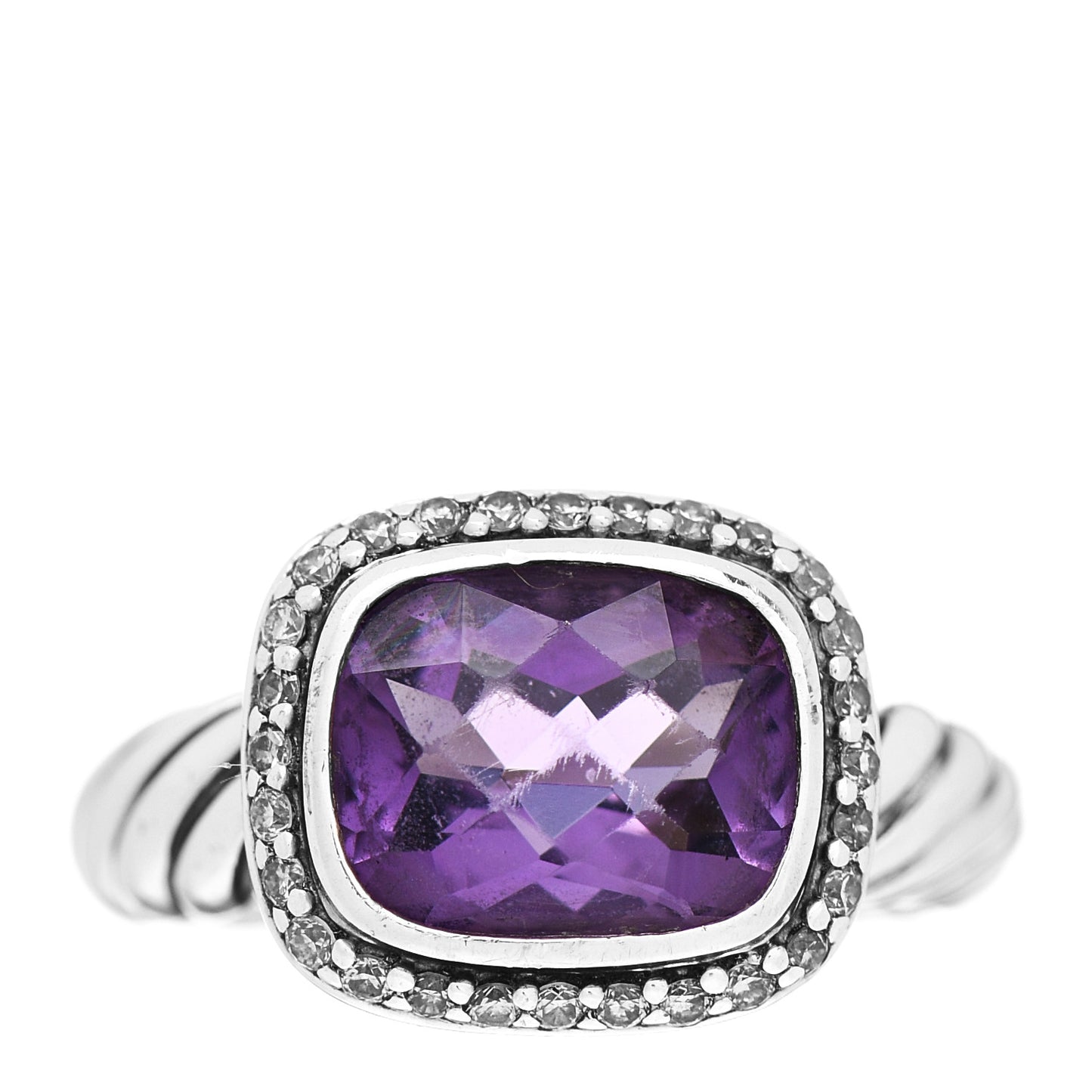 Sterling Silver Diamond Amethyst 10mm Noblesse Ring 52 6