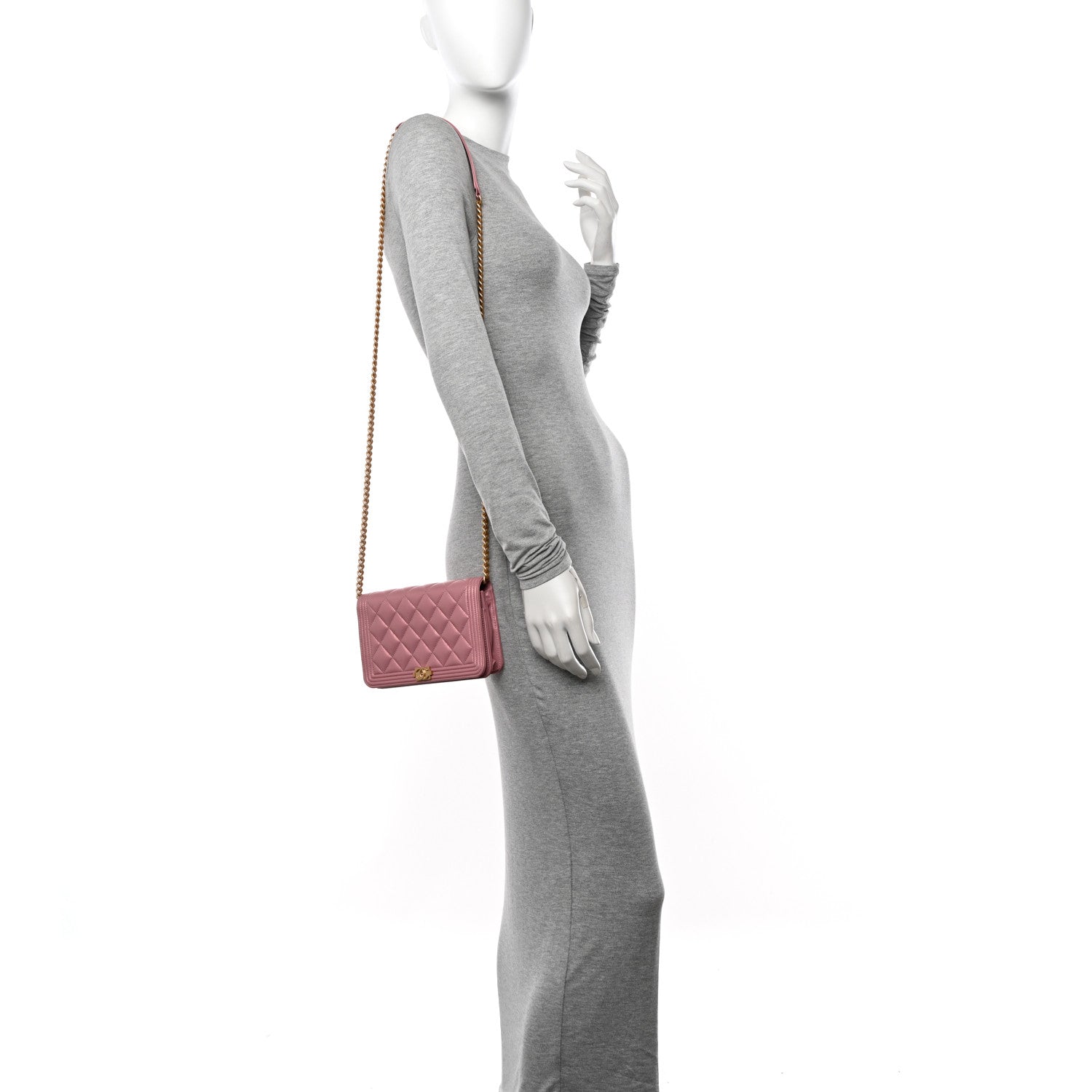 Chanel Metallic Lambskin Quilted Boy Wallet On Chain WOC Pink 2 of 12