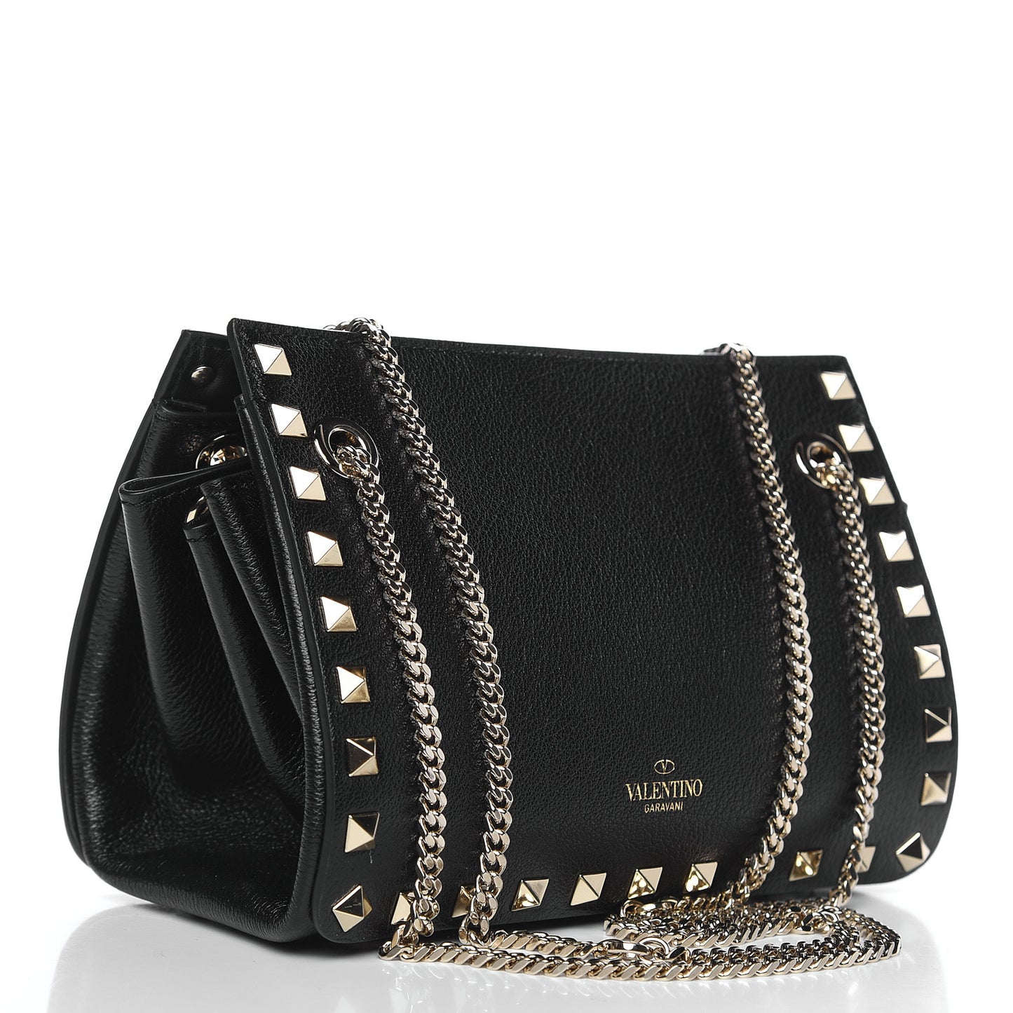 Calfskin Rockstud Mini Chain Shoulder Bag Black