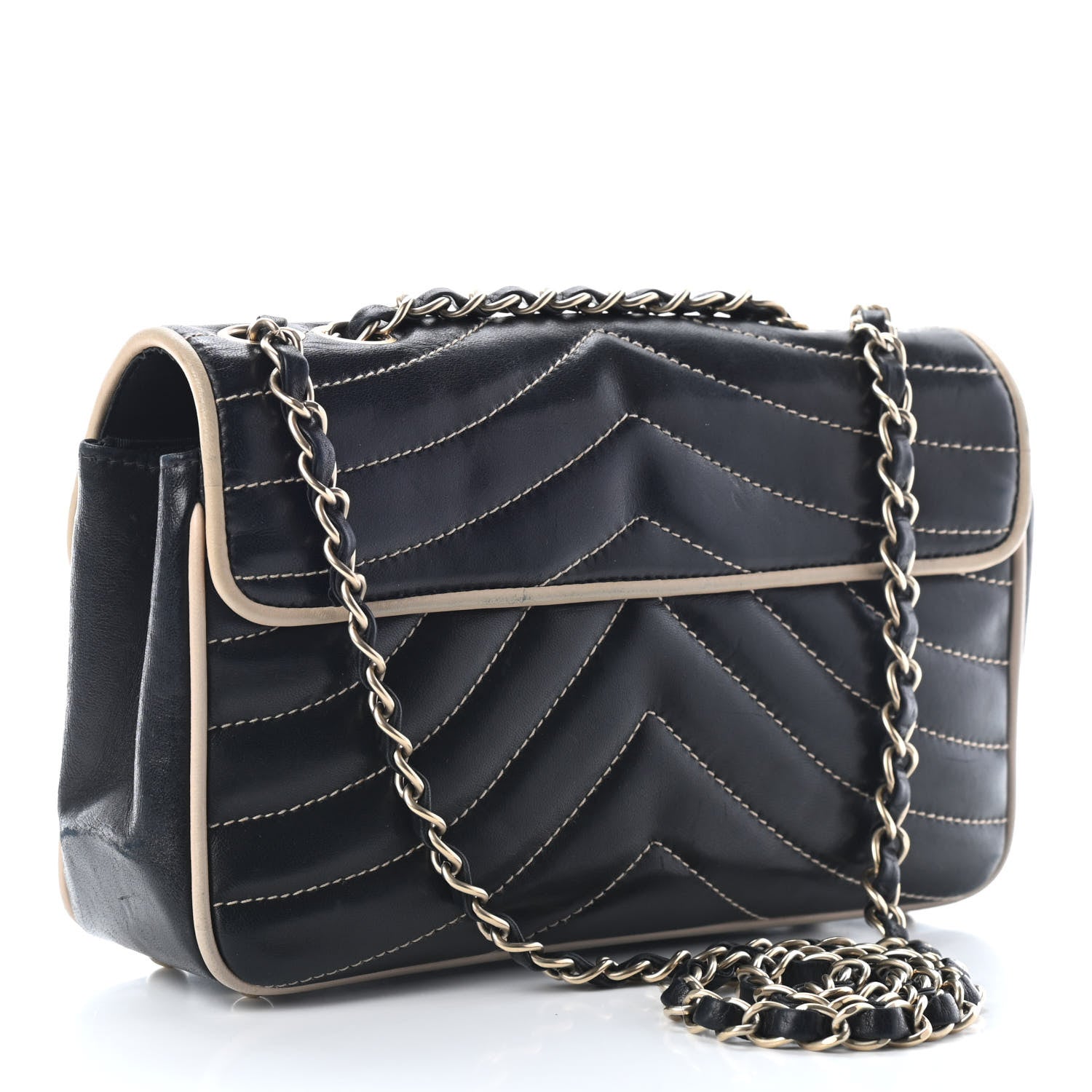 Chanel Lambskin Quilted Single Flap Bag Black Beige 2 of 8