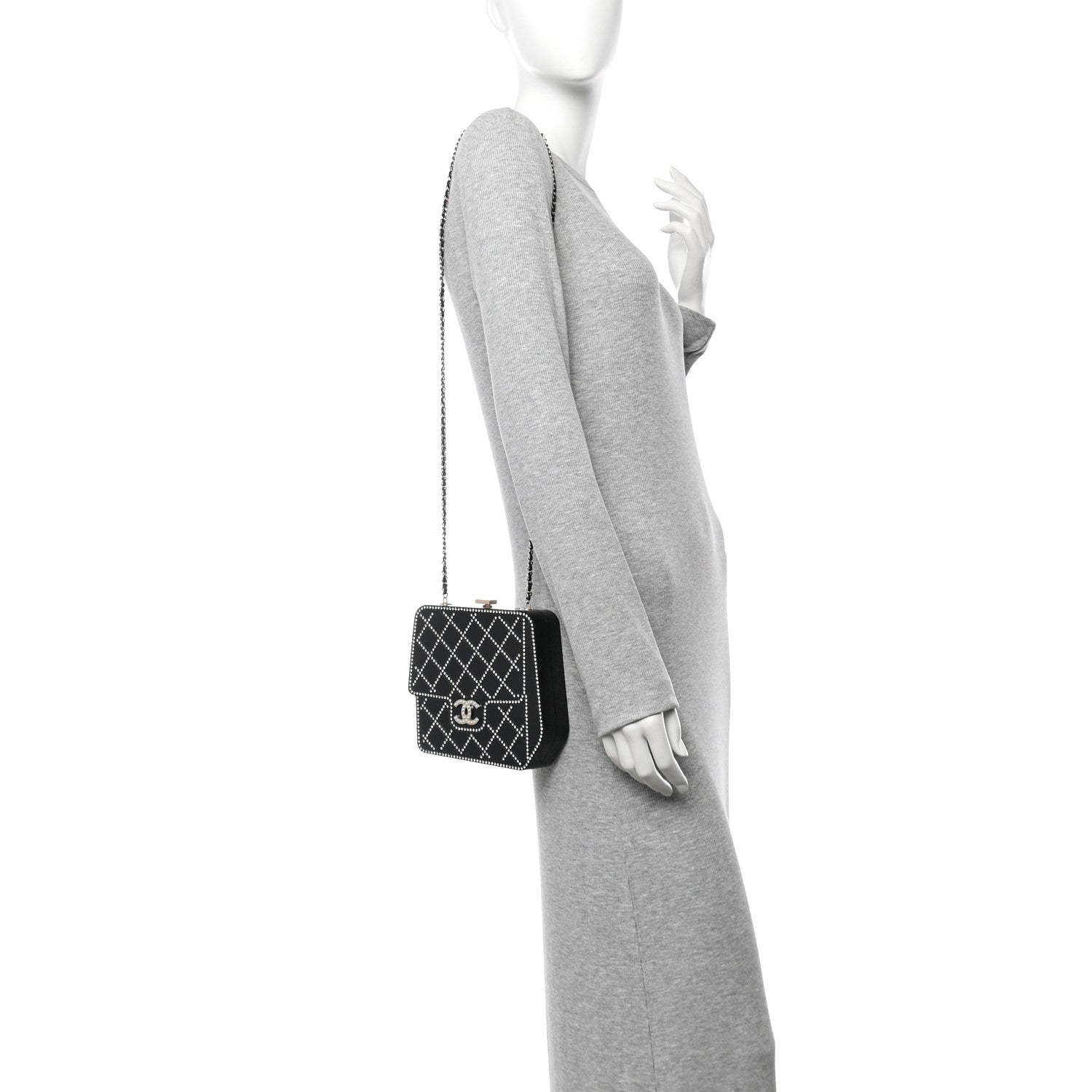 Chanel Plexiglass Crystal Quilted Minaudiere Clutch Black White 2 of 18