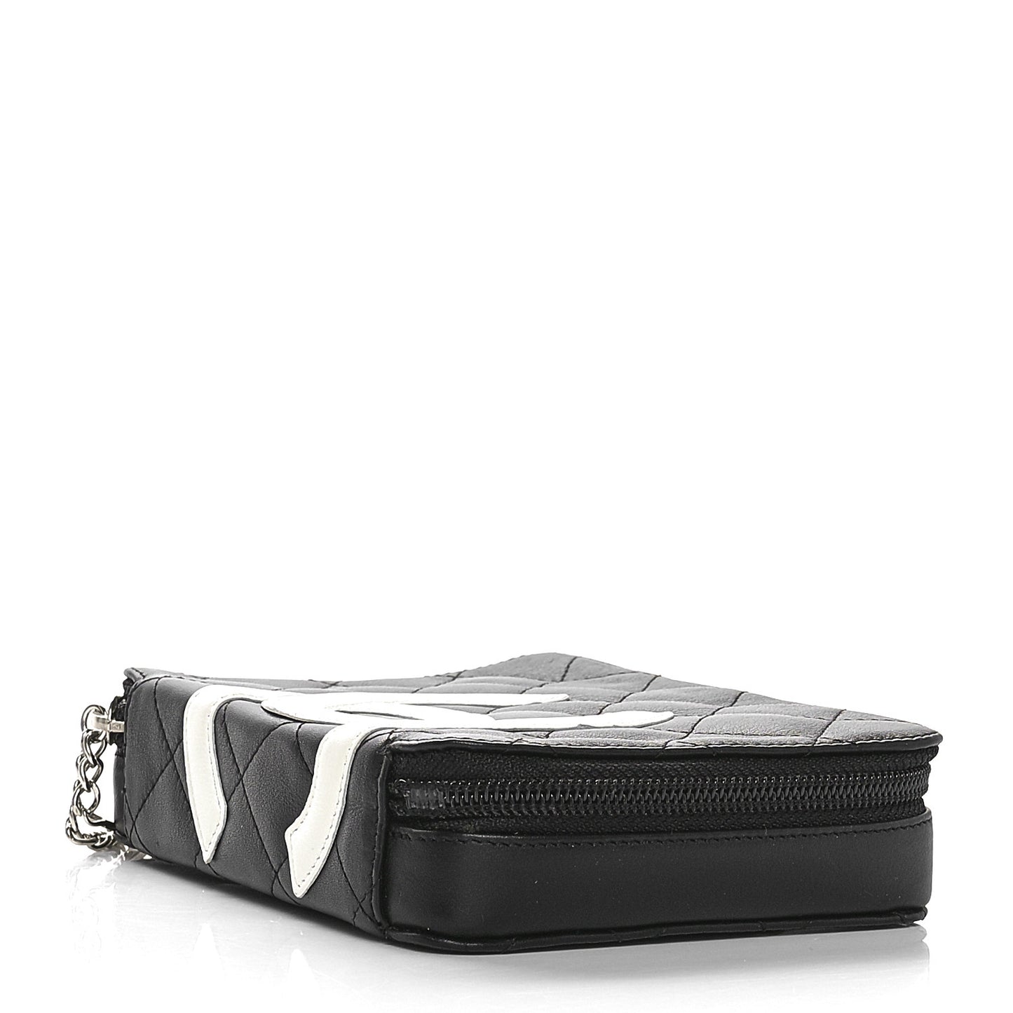 Calfskin Quilted Cambon Zip Around Cosmetic Pouch Black