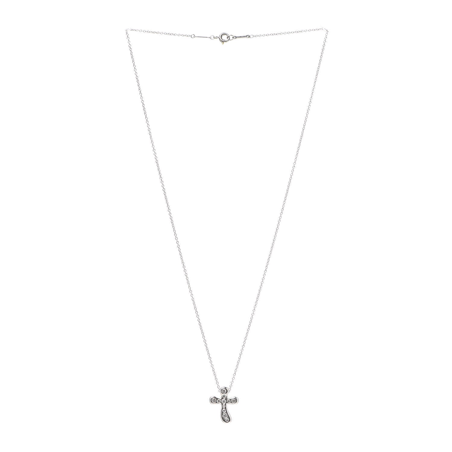 Tiffany Platinum Diamond 16mm Elsa Peretti Cross Pendant Necklace 3 of 5
