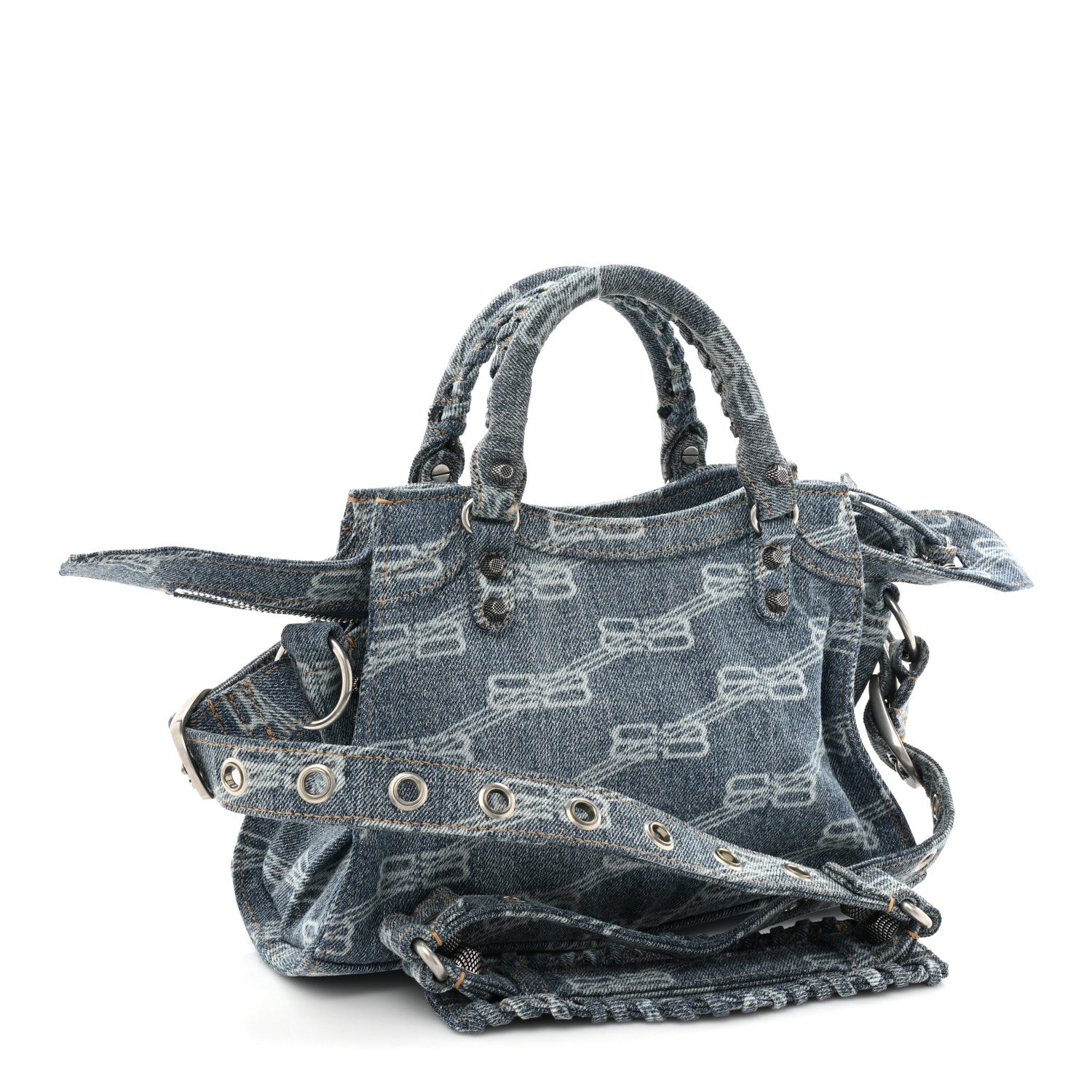 Balenciaga Denim BB Monogram Neo Cagole Handbag XS Blue 4 of 9