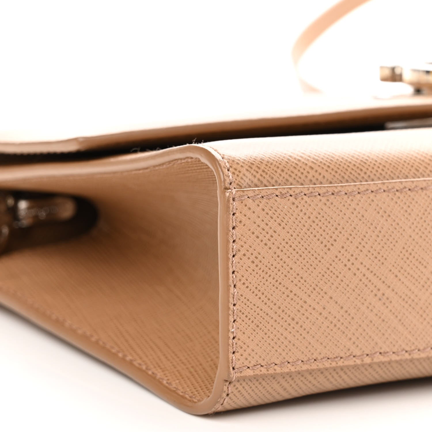 Salvatore Ferragamo Hammered Calfskin Enamel Gancini Flap Crossbody Beige 8 of 9