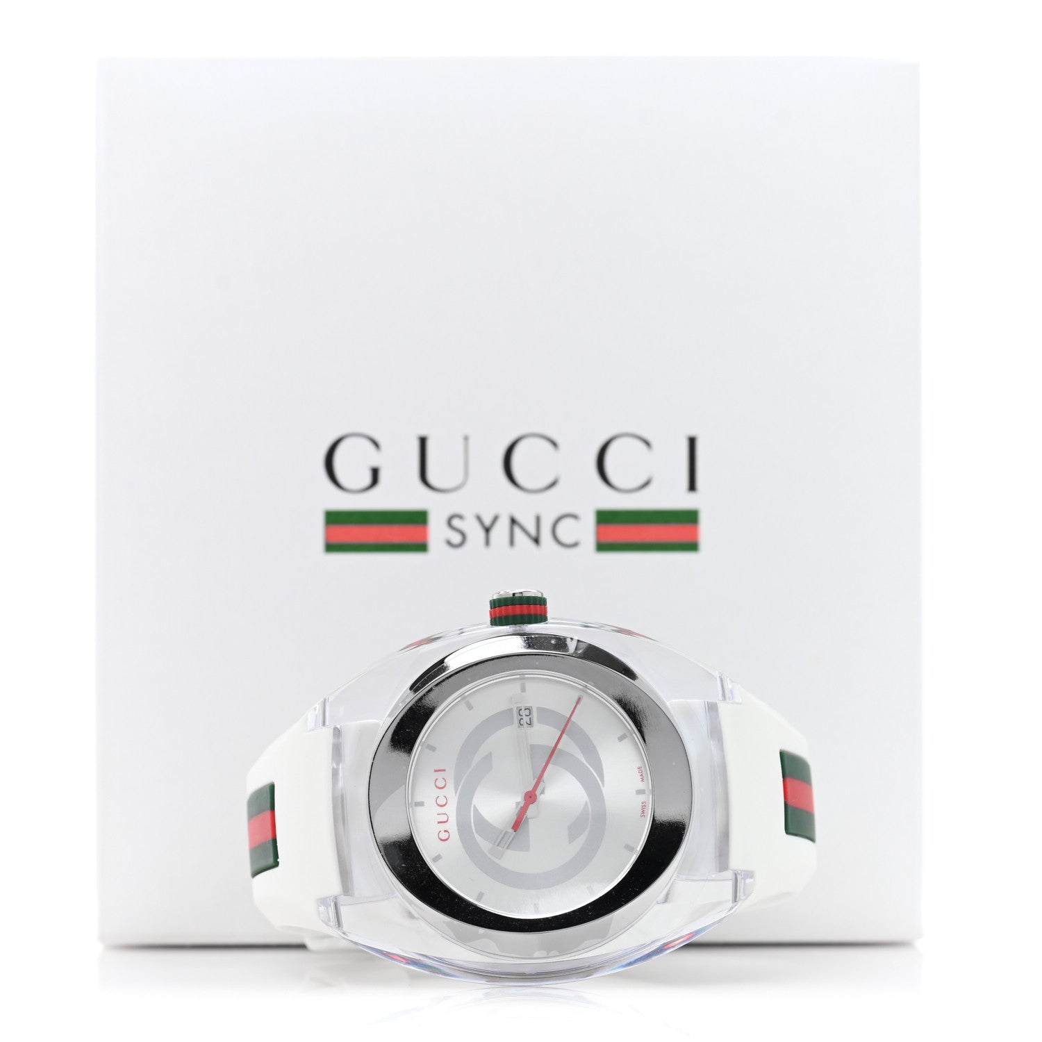 Gucci Stainless Steel Rubber 46mm Sync Web Quartz Watch White 5 of 5