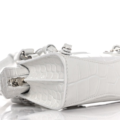 Balenciaga Extra Supple Calfskin Crocodile Embossed Neo Classic Silver Hardware Super Nano City Crossbody White 10 of 11