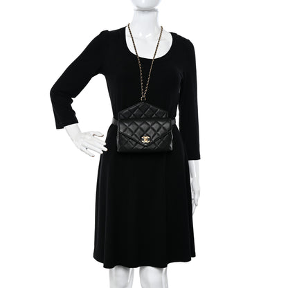 Chanel Calfskin Quilted Carry With Chic Flap Waist Bag With Chain Black 2 of 10