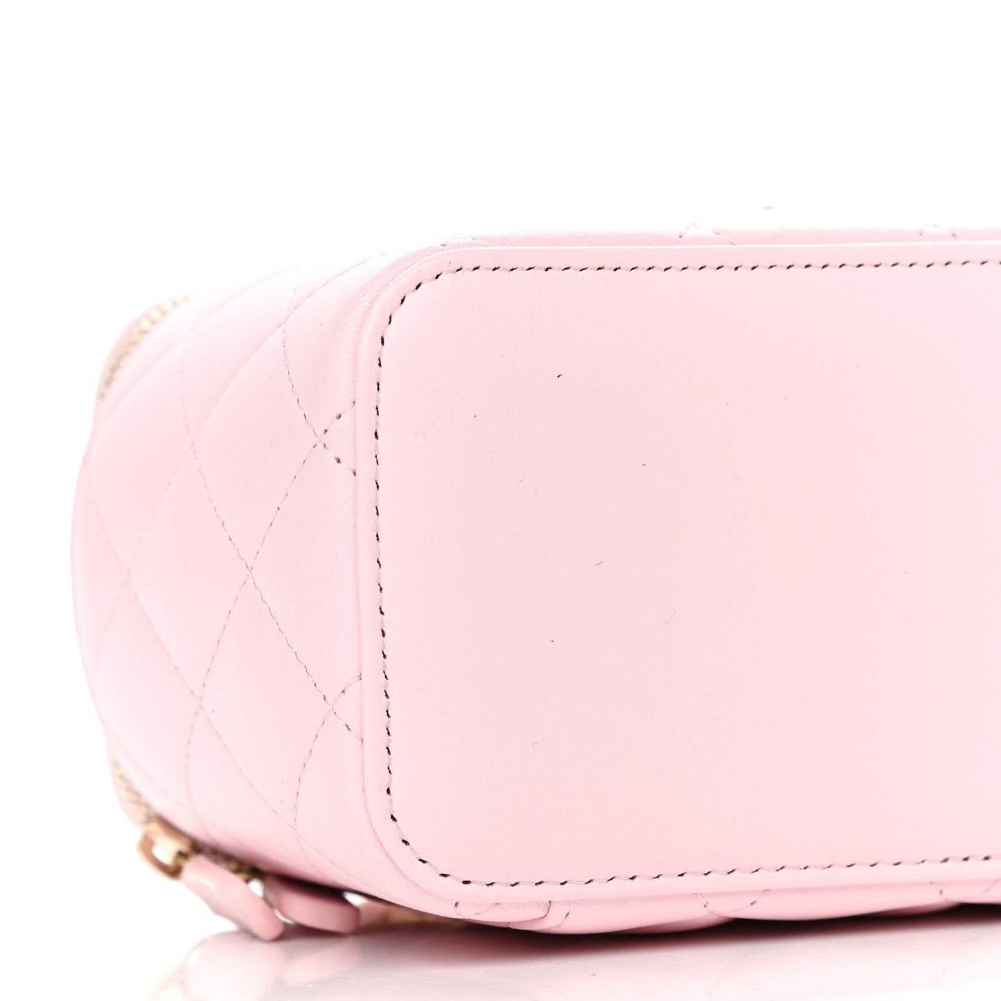 Lambskin Quilted Small Top Handle Vanity Case With Chain Light Pink