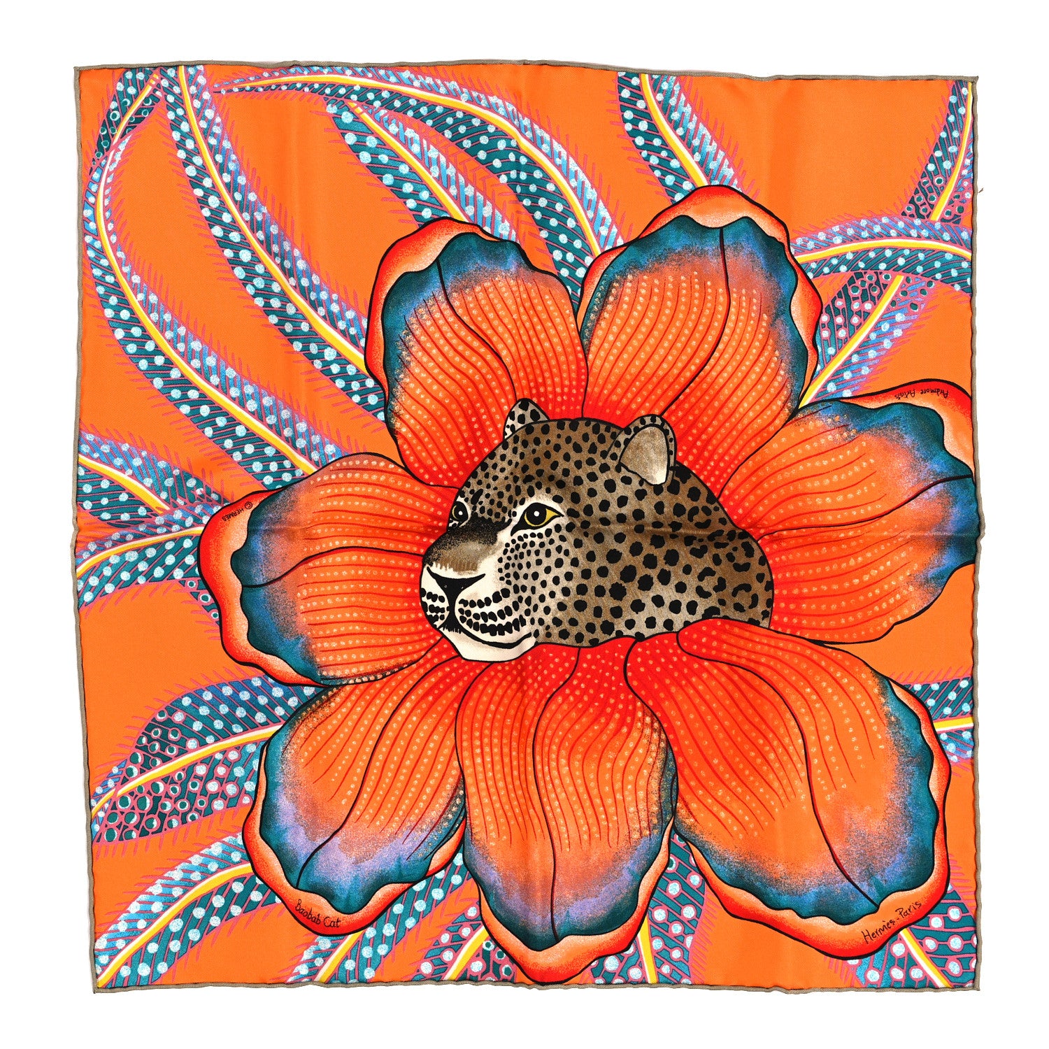 Hermes Silk Baobab Cat Scarf 45 1 of 5