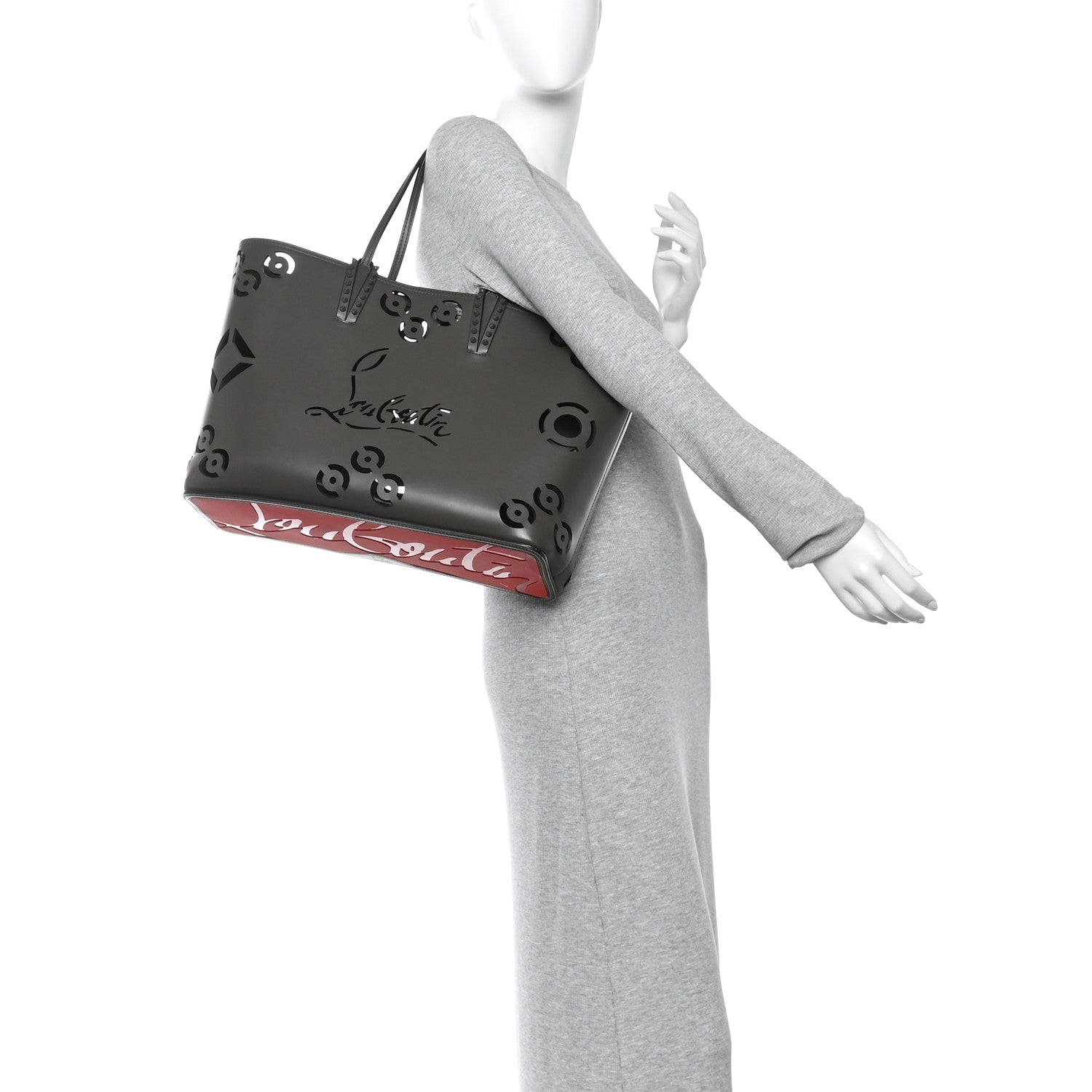 Christian Louboutin Calfskin Paris CL Logo Perforated Cabata Tote Rocket 2 of 12