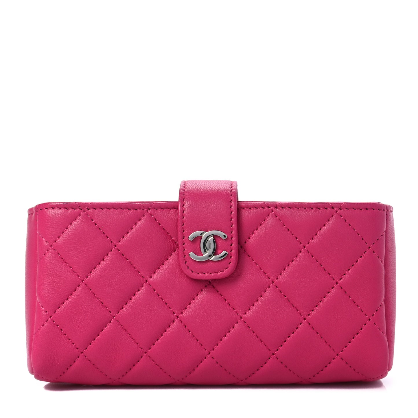 Lambskin Quilted Mini Phone Holder Clutch Fuchsia