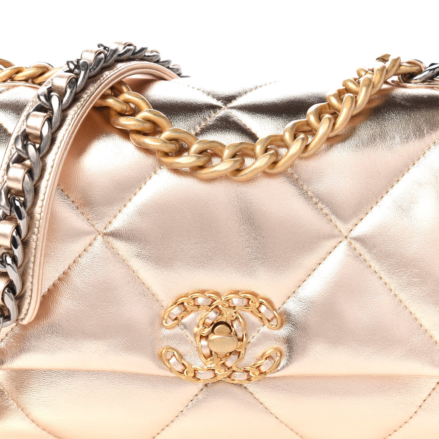 Chanel Metallic Lambskin Quilted Medium Chanel 19 Flap Gold 10 of 11