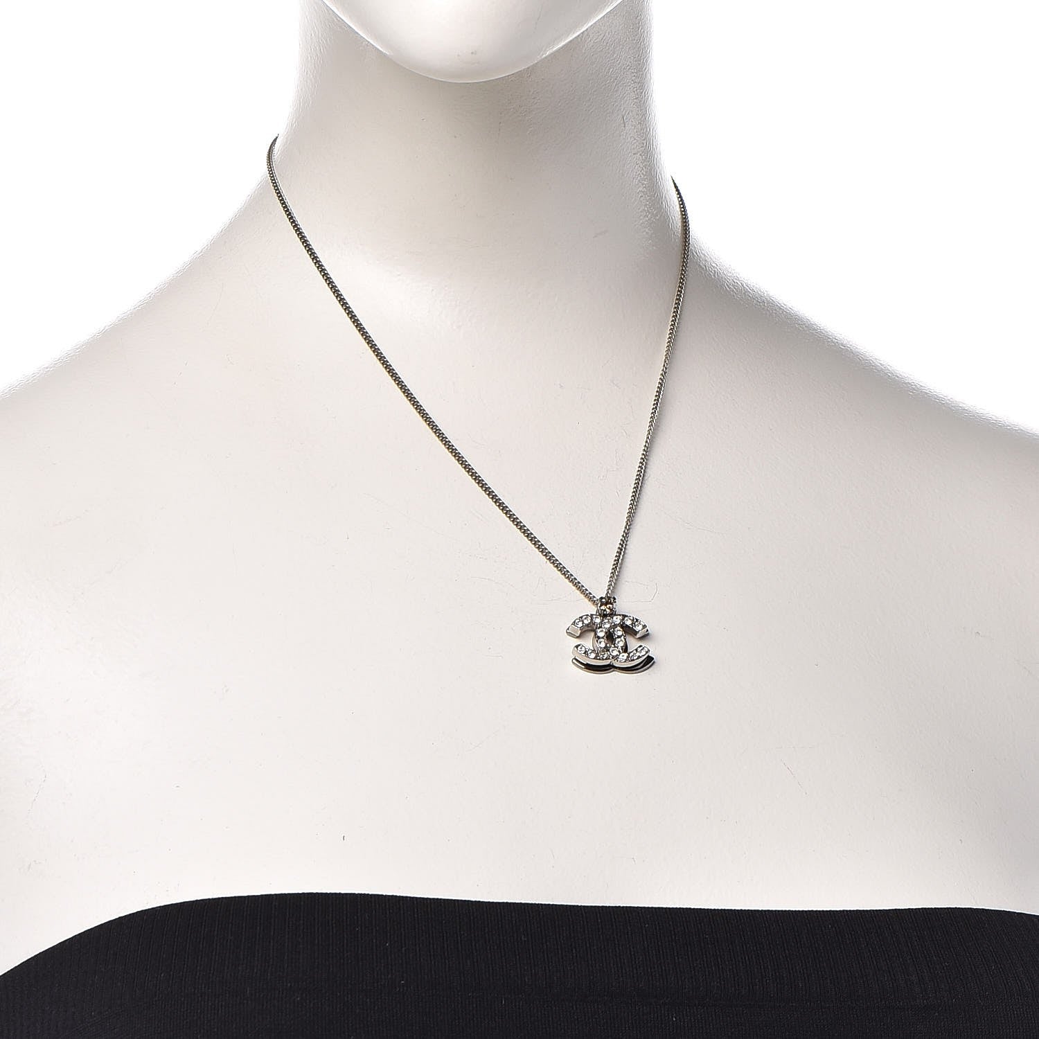 Chanel Crystal CC Necklace Silver 2 of 7