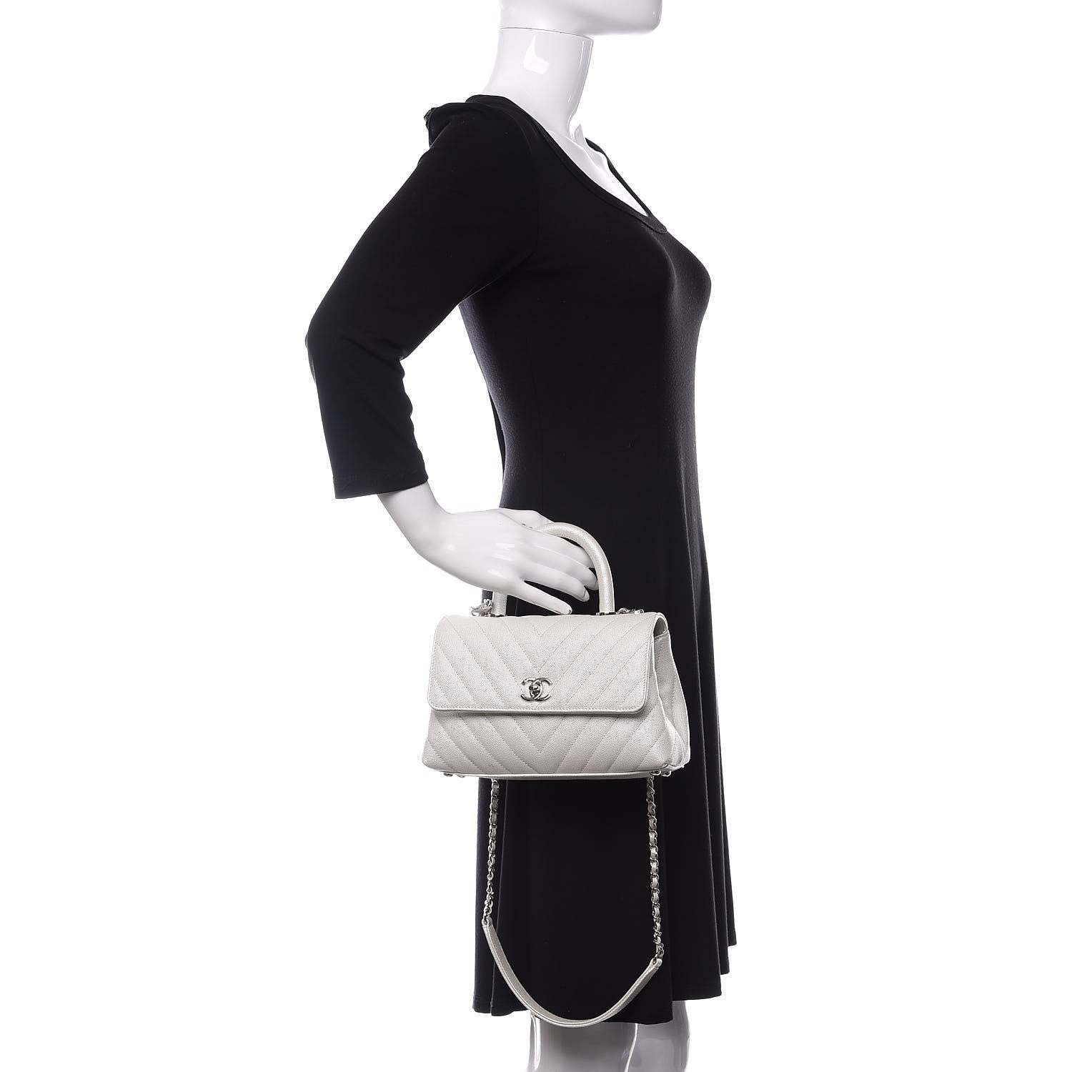 Chanel Iridescent Caviar Chevron Quilted Mini Coco Handle Flap White 3 of 14