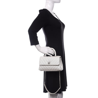 Chanel Iridescent Caviar Chevron Quilted Mini Coco Handle Flap White 3 of 14